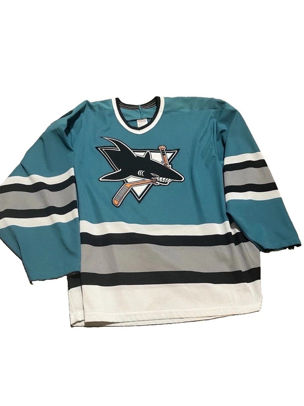 Vintage CCM San Jose Sharks Maska Jersey Sz L Large NHL Teal White Black